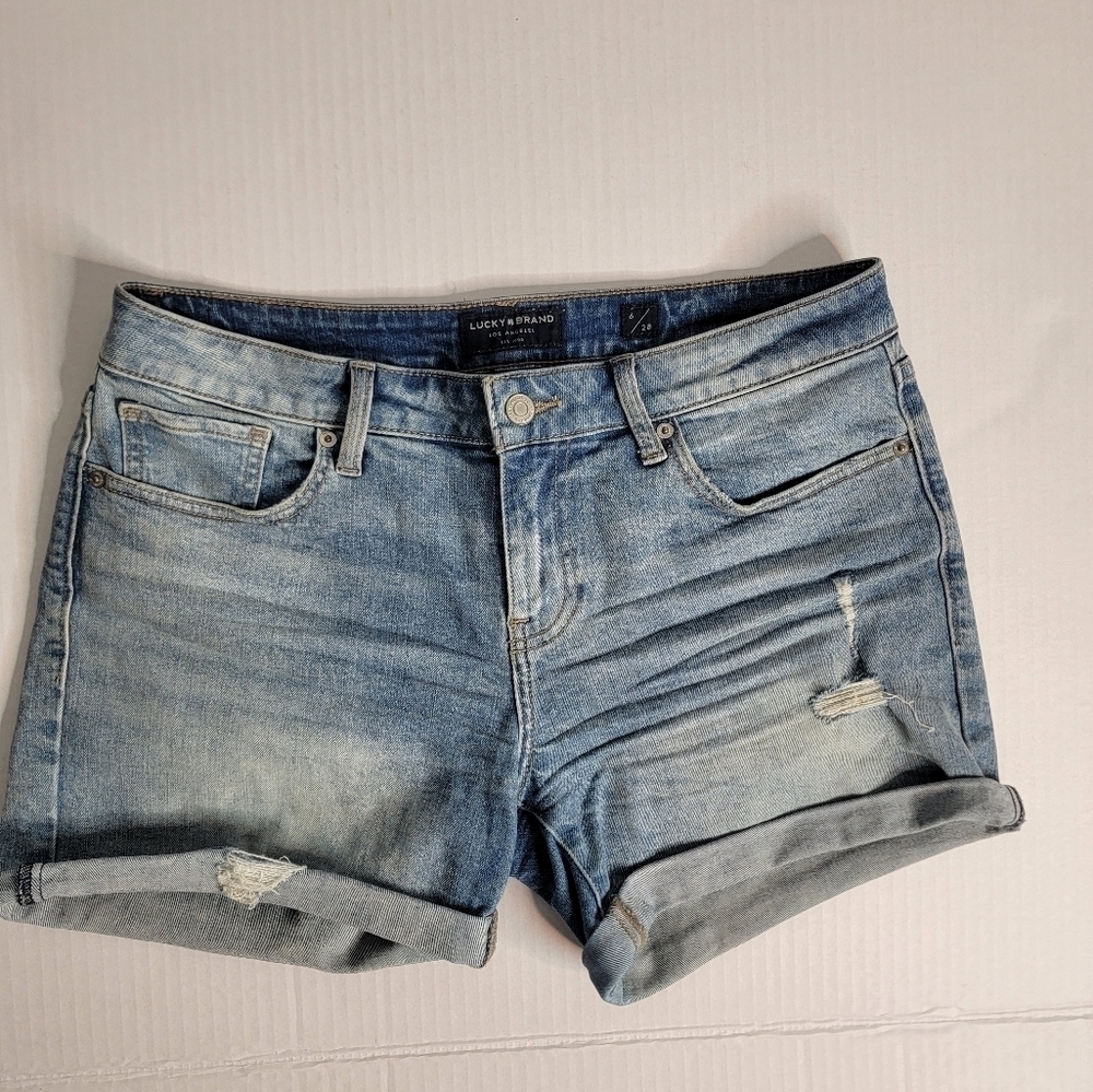 Lucky Brand Denim Shorts Sz 6/28 The Roll Up Distressed Stretch